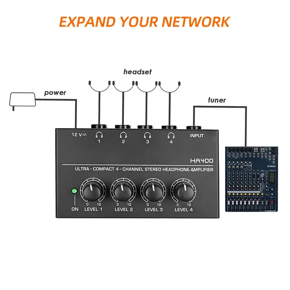 Headphone Amplifier Ultra-Compact Stereo Mini  Audio Amplifier AMP 4 Channels Home Amplifier 6.35mm Jack with Power Adapter