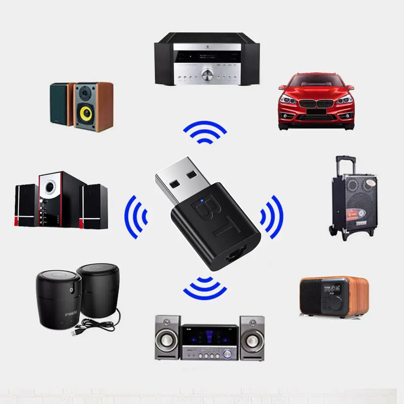 USB Bluetooth 5.0 Receiver Wireless Bluetooth Adapter 3.5mm AUX Jack for PC Car Music AUX Stereo Audio Adapter for TV Headphone
