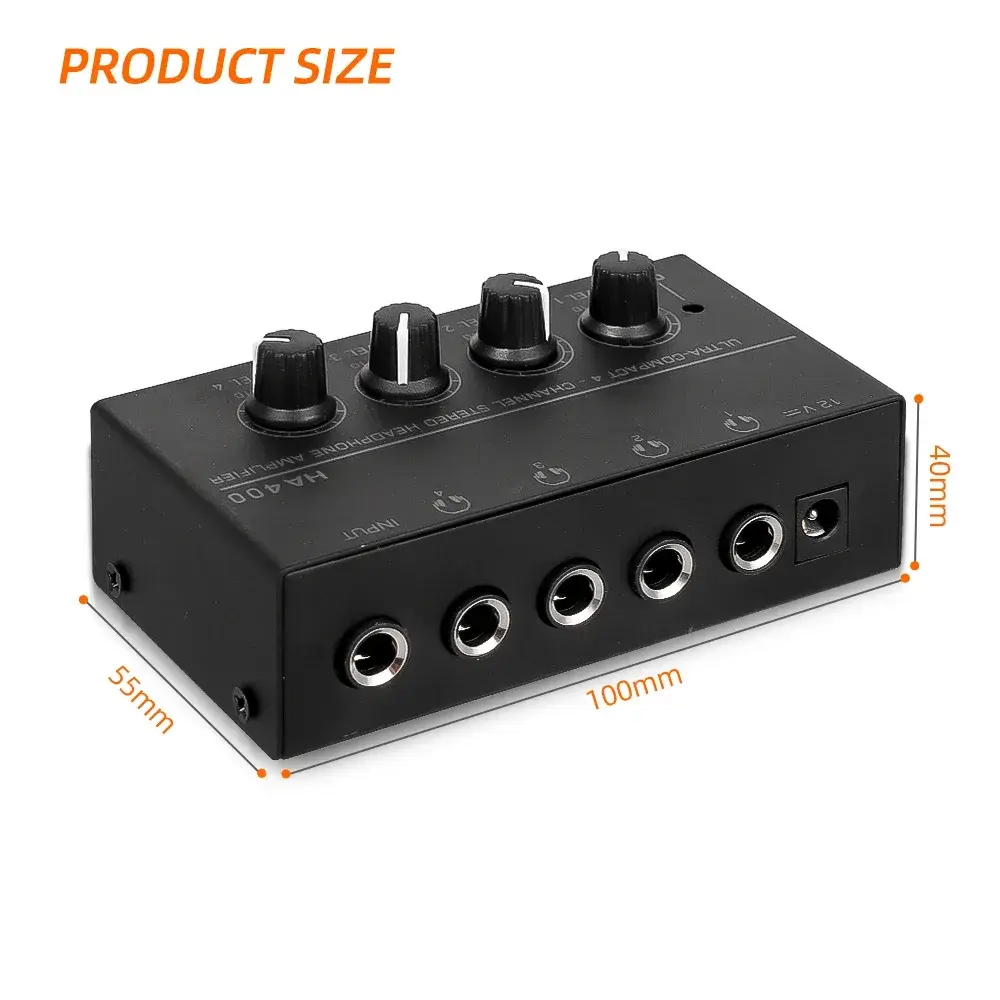 Headphone Amplifier Ultra-Compact Stereo Mini  Audio Amplifier AMP 4 Channels Home Amplifier 6.35mm Jack with Power Adapter