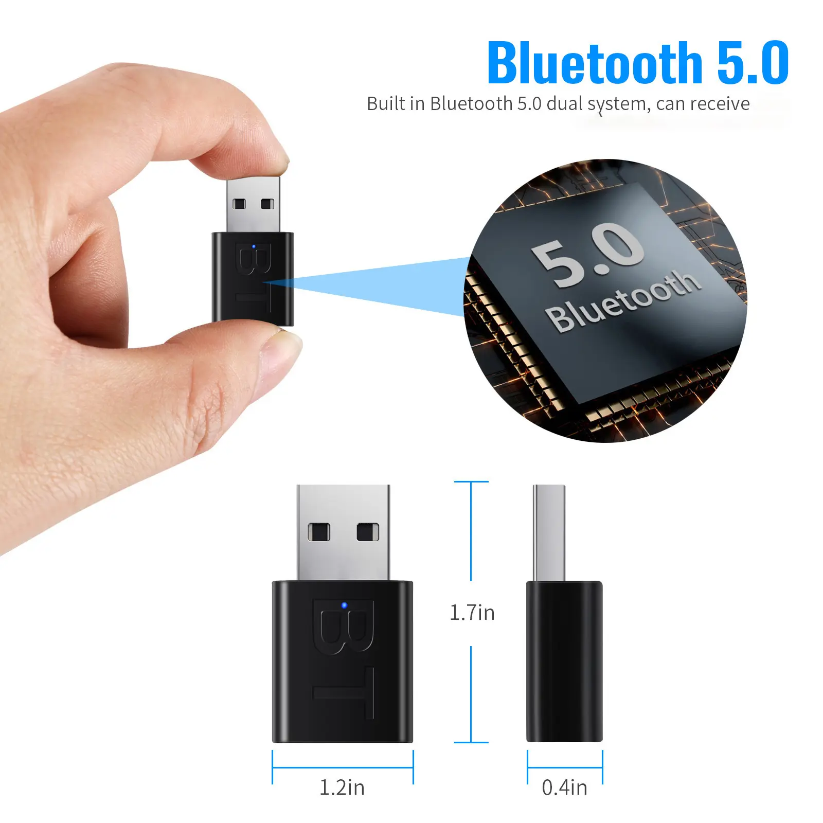 USB Bluetooth 5.0 Receiver Wireless Bluetooth Adapter 3.5mm AUX Jack for PC Car Music AUX Stereo Audio Adapter for TV Headphone