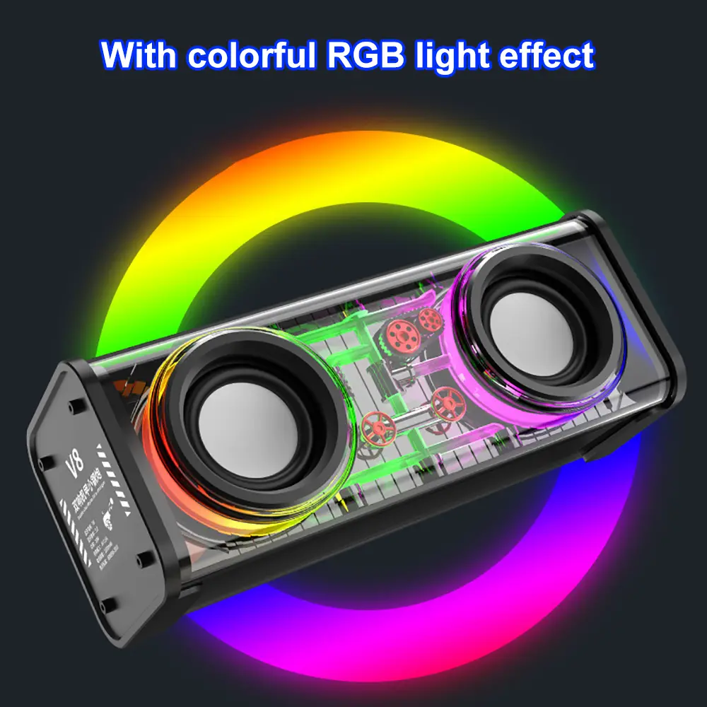 Bluetooth 5.0 Dual Speakers 1800mAh Transparent Mecha Speakers Wireless RGB Light Effect Loudspeaker Bass Subwoofer Mini Speaker
