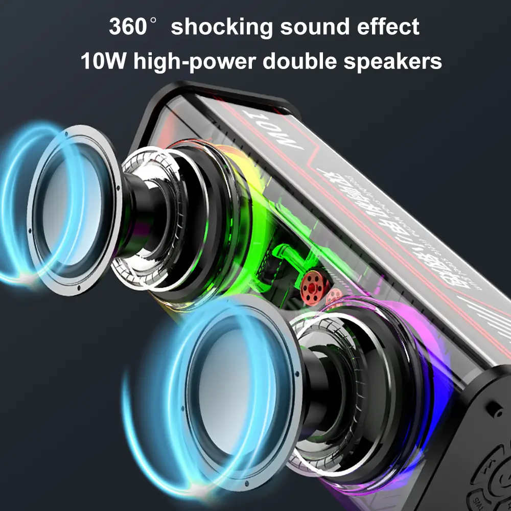 Bluetooth 5.0 Dual Speakers 1800mAh Transparent Mecha Speakers Wireless RGB Light Effect Loudspeaker Bass Subwoofer Mini Speaker
