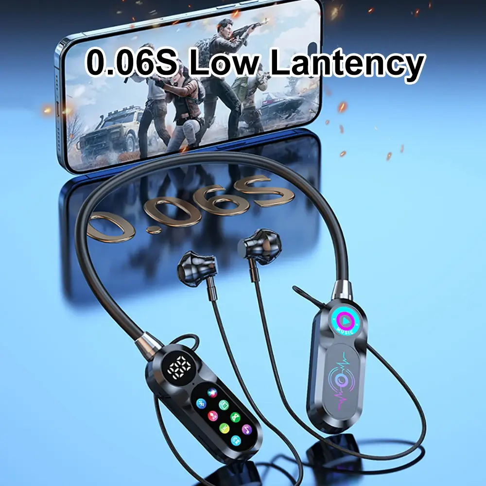 HD Screen Bluetooth 5.4 Headphones Neckband Earphones TWS Wireless Headsets HiFi Stereo Waterproof Earbuds Support TF Card