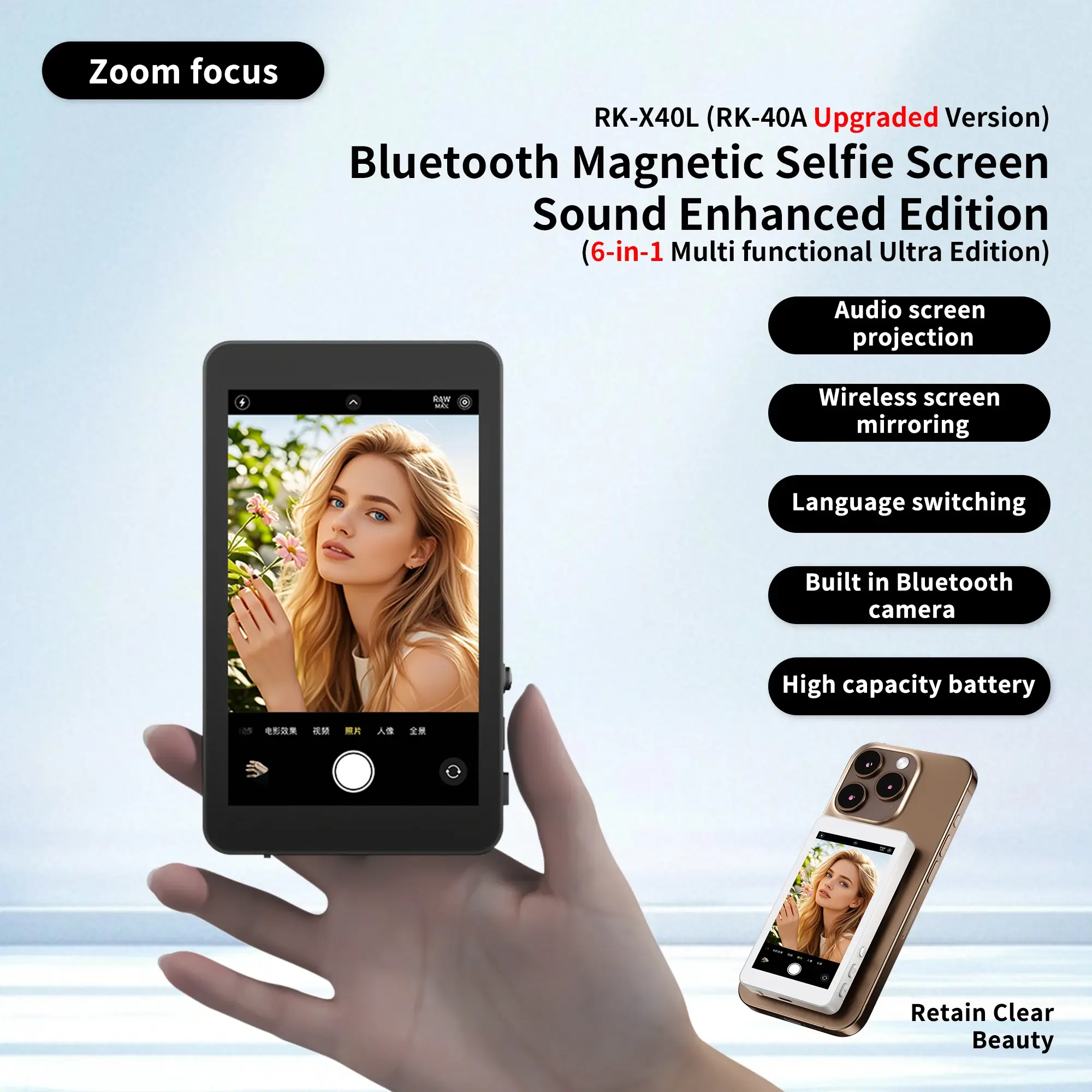 Magnetic Cell Phone Vlog Self Timer Monitor Screen Using Rear Camera Monitor For Live Streaming Creating Content Self-Timer