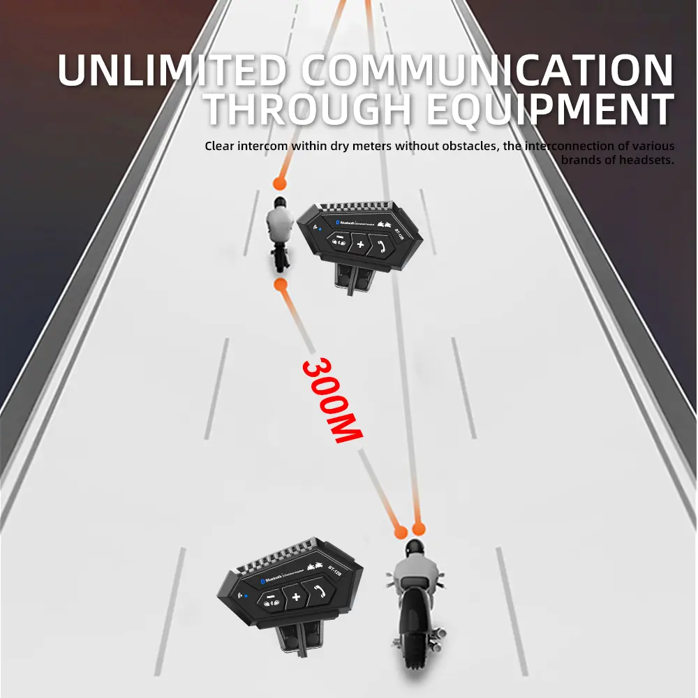 Bluetooth 5.0 Headset Motorcycle Helmet Headphone Intercom 300M Intercom Distance 2000mAh Waterproof Noice Reduction Earphone