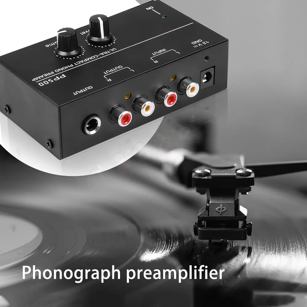 Phono Preamp pre Amp Preamplifier with Level Volume Control RCA Input Output 1/4" TRS Output Interfaces for LP Vinyl Turntable
