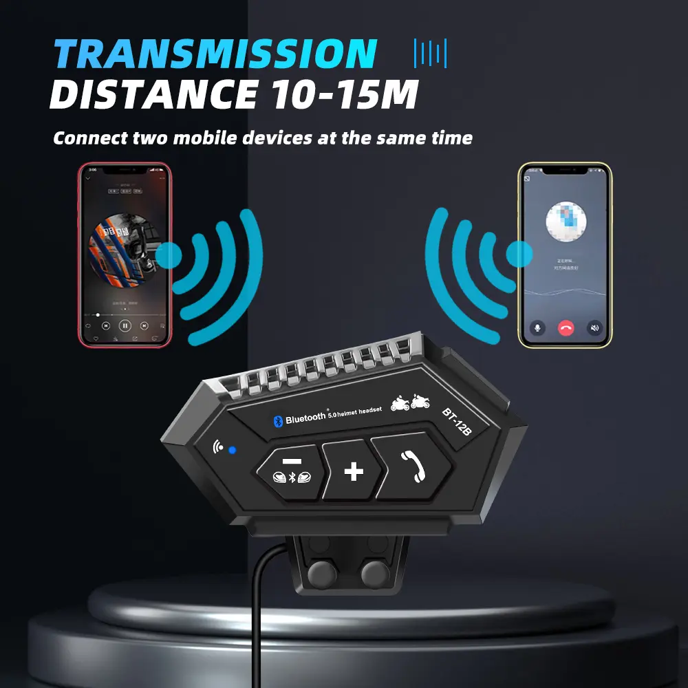 Bluetooth 5.0 Headset Motorcycle Helmet Headphone Intercom 300M Intercom Distance 2000mAh Waterproof Noice Reduction Earphone
