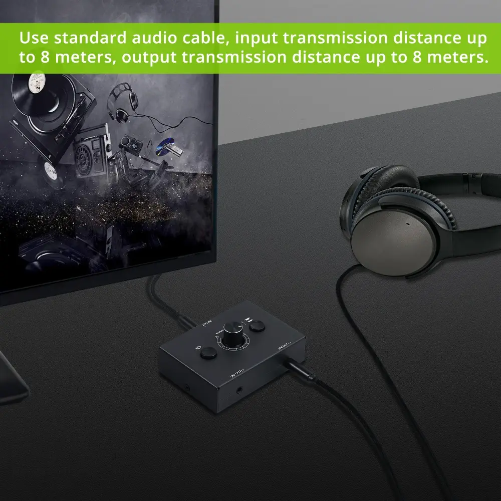 Bi-Directional Audio Switcher 2 Way 3.5mm HiFi Stereo Audio Switcher Splitter 2 In 1 Out/1 In 2 Out for PC Headphones Speaker
