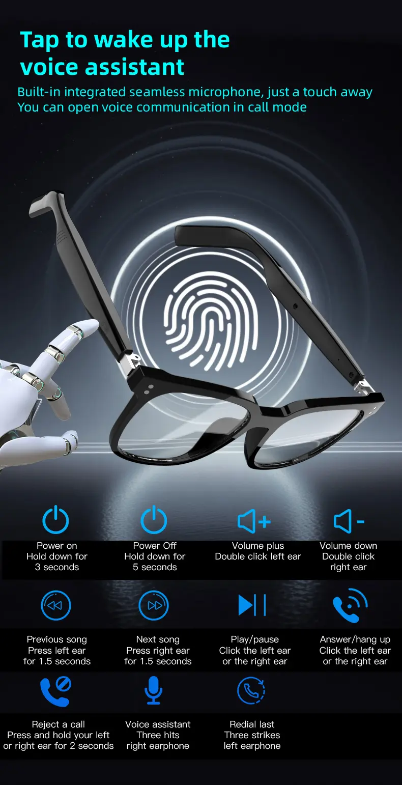Bluetooth 5.4 Glasses Headsets Wireless Glasses Earphones Air Conduction Headphones Noise Reduction Earbuds Outdoor for Xiaomi