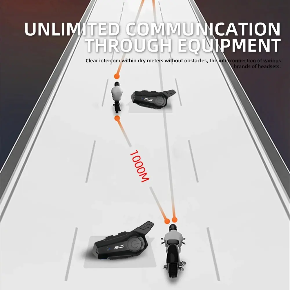 Bluetooth Headphone Motorcycle Helmet Intercom Headset 1000M For 2 Rider Intercomunicador Moto Wireless Interphone Handfree Call