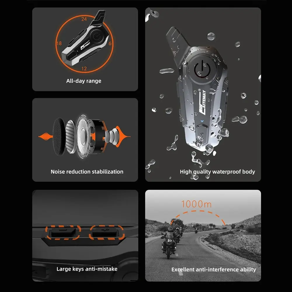 Bluetooth Headphone Motorcycle Helmet Intercom Headset 1000M For 2 Rider Intercomunicador Moto Wireless Interphone Handfree Call