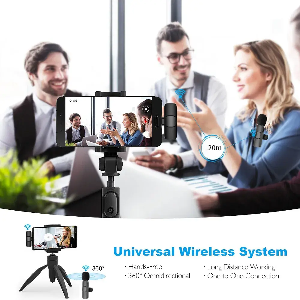 Lavalier Microphone 2.4G Wireless Microphone Noise Reduction Audio Video Recording Mini Microphone for Live Broadcast Game