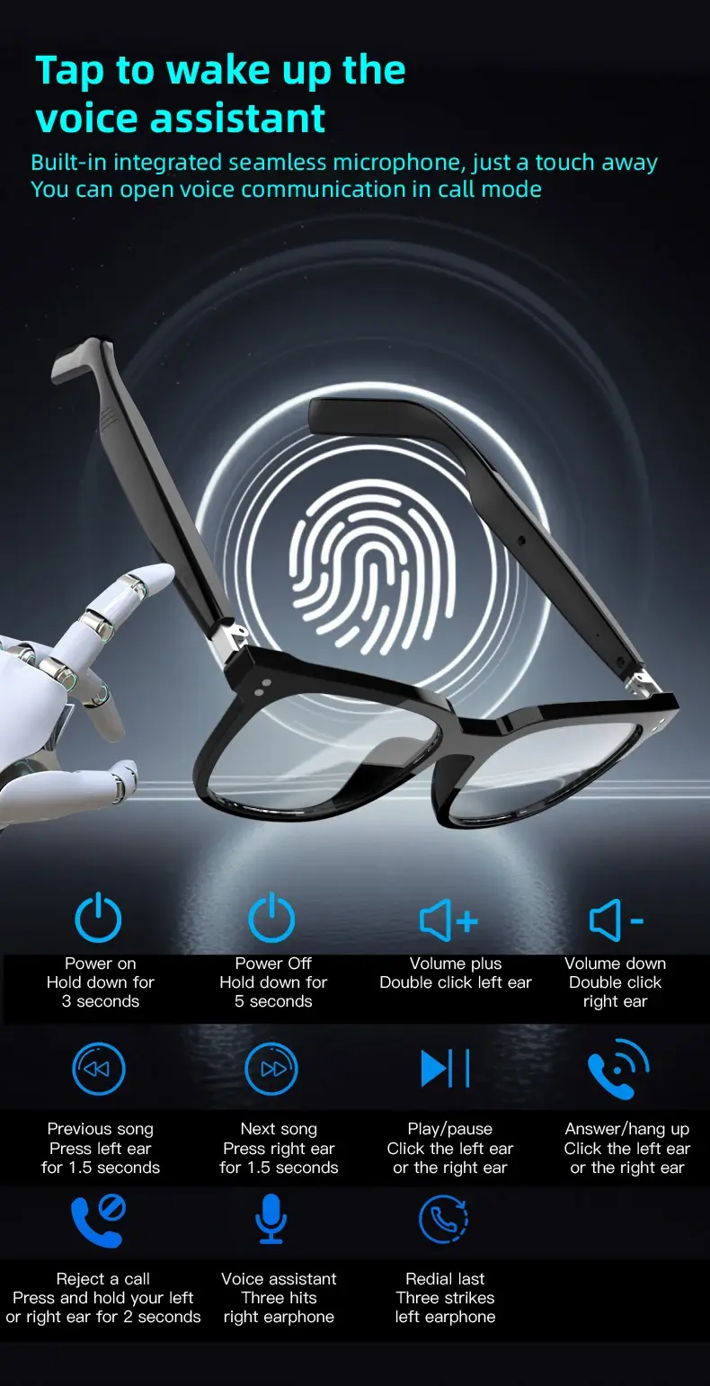 Smart Glasses Headsets Bluetooth 5.4 Earphones Air Conduction Headphones Noise Reduction Earbuds Outdoor for Xiaomi iPhone