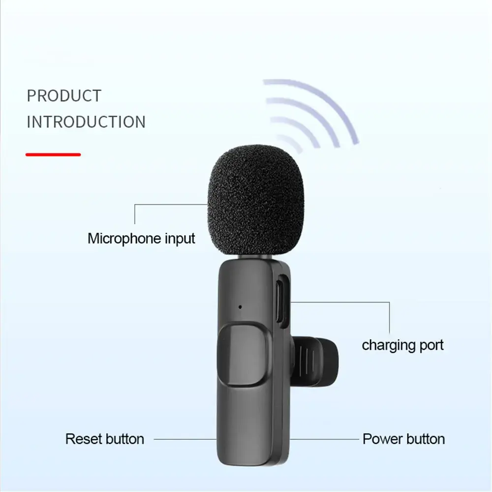 Lavalier Microphone 2.4G Wireless Microphone Noise Reduction Audio Video Recording Mini Microphone for Live Broadcast Game