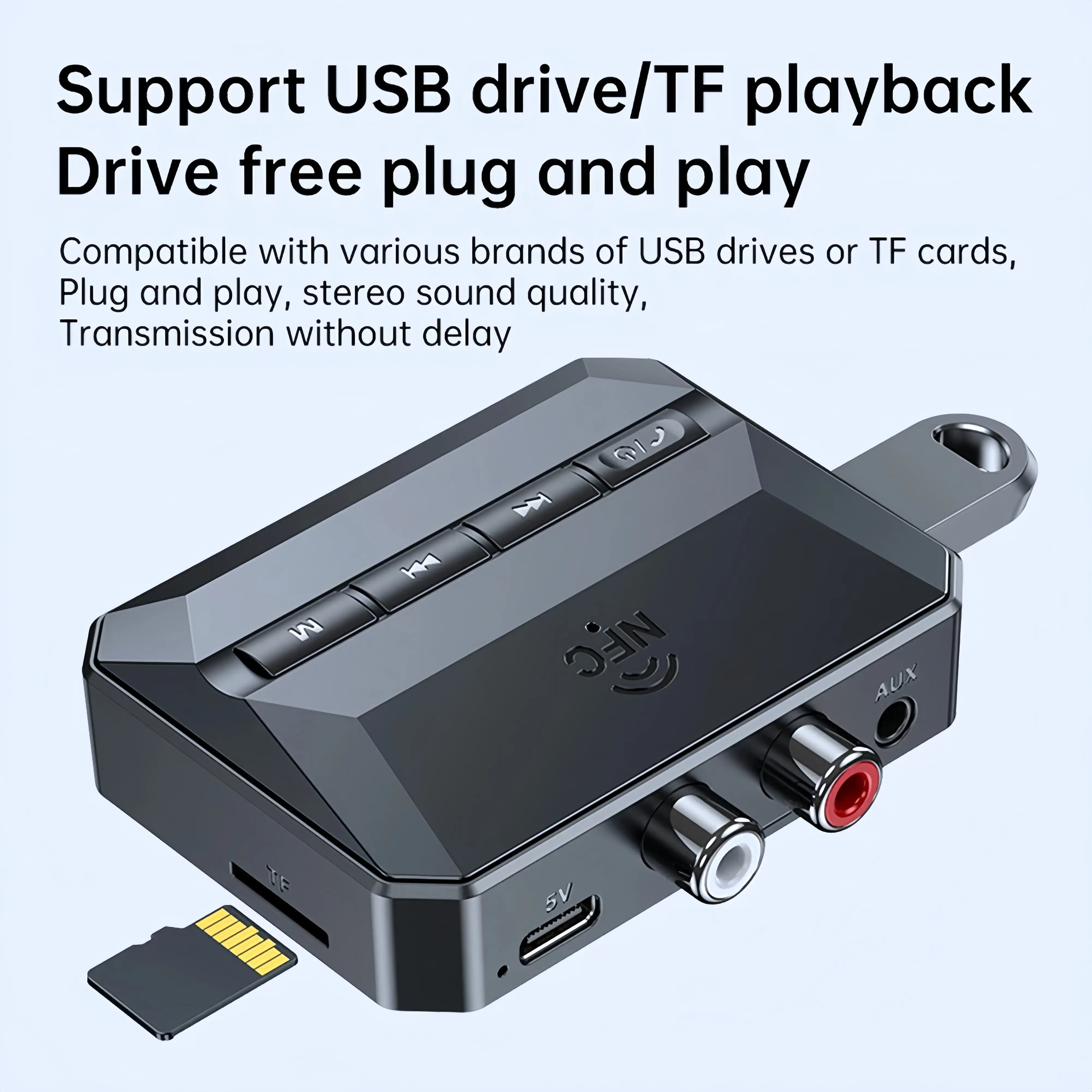 Bluetooth 5.3 Audio Receiver NFC Wireless Adapter U-disk TF Card Stereo Music Receiver AUX 3.5mm RCA Jack for Amp Speaker Car TV
