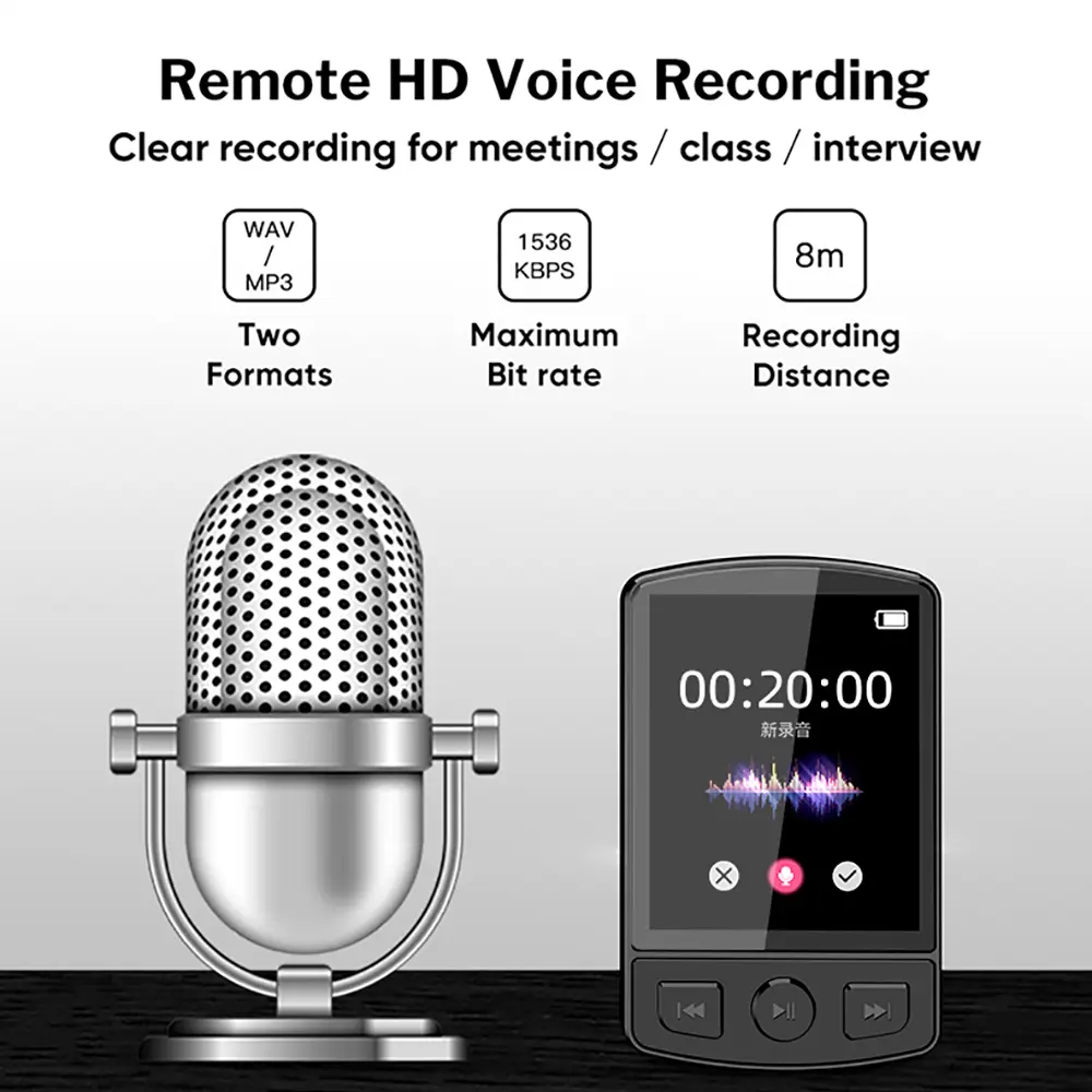 Bluetooth 5.0 MP3 Player Wireless MP4 Player Built-in Speaker Portable Stereo Music Player Support FM Radio E-Book Recording