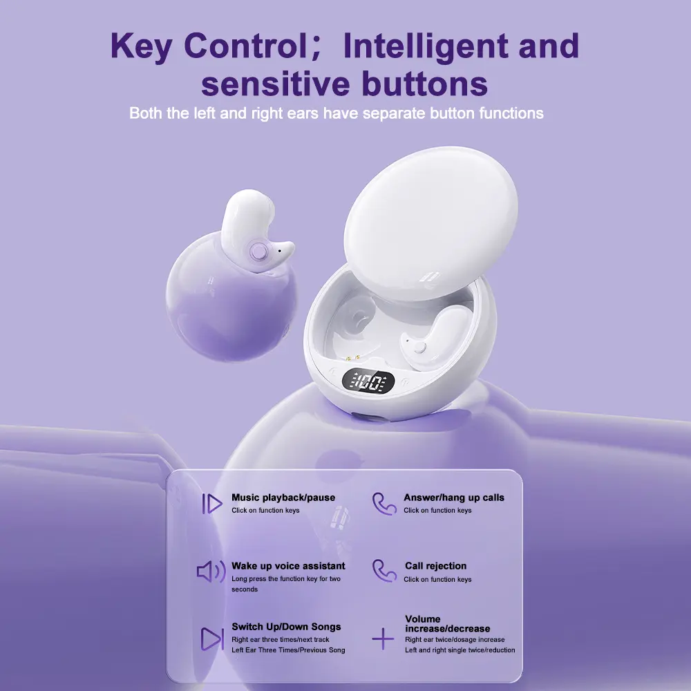 Mini Sleep Earbuds Bluetooth 5.3 Invisible in-ear Headphones Wireless Headsets HiFi Stereo Noise Reduction Sports Earphones