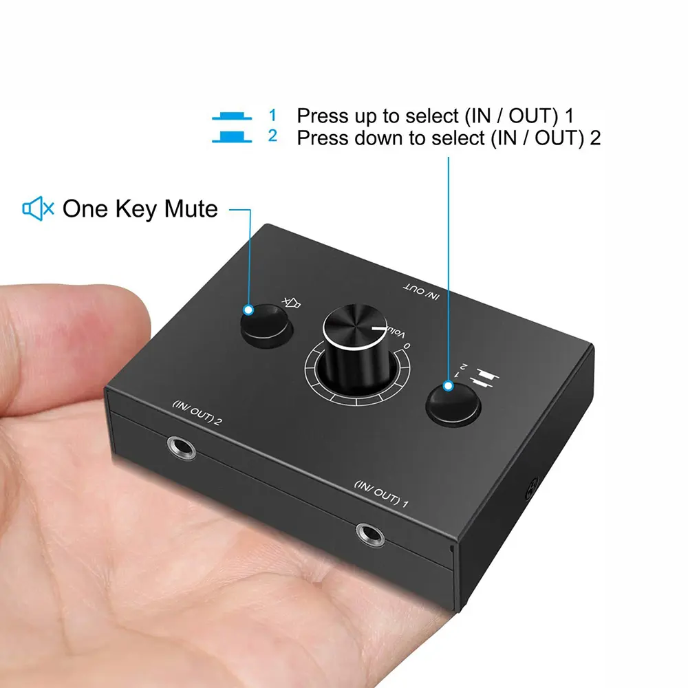 2 Way Bi-Directional Audio Switcher Stereo HiFi Audio Switcher Splitter Audio Switch Two-way Switch 2 In 1 Out/1 In 2 Out