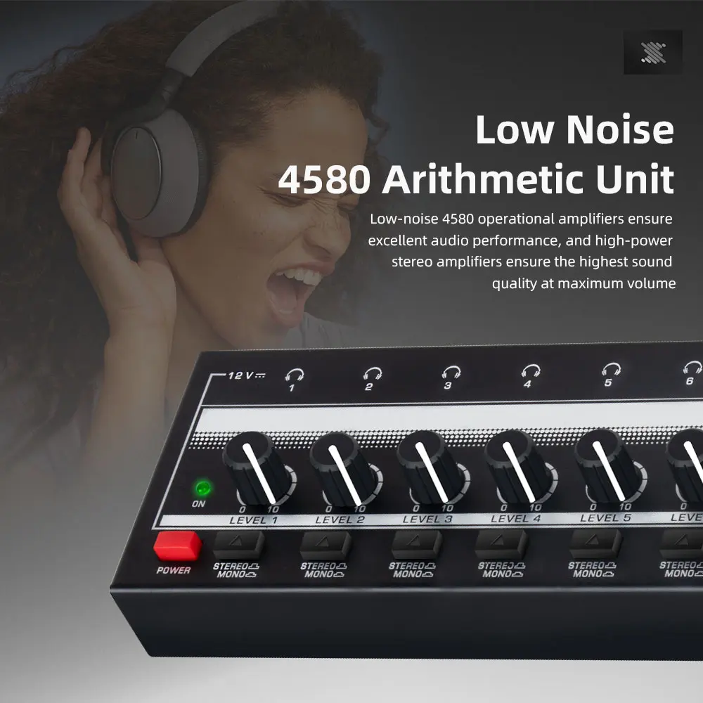 Headphone Amplifier 8 Channels Mini Amplifier with Stereo/Mono Switch Ultra-Compact Stereo Audio Amplifier Home Amplifier AMP