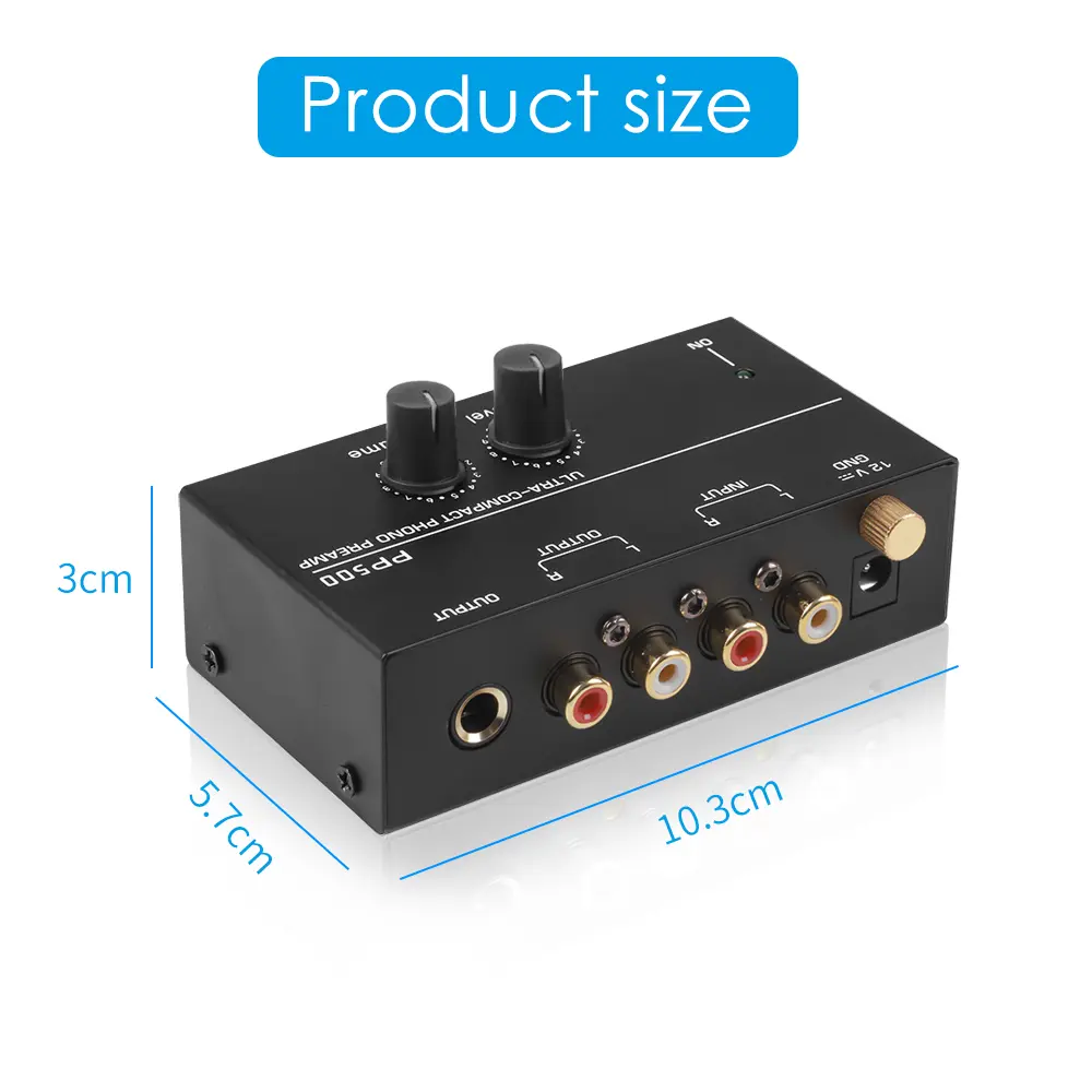 Ultra-compact Phono Preamp Pre Amp Preamplifier with Level Volume Control 2xRCA Input 2xRCA Output 1/4" TRS Output Interface