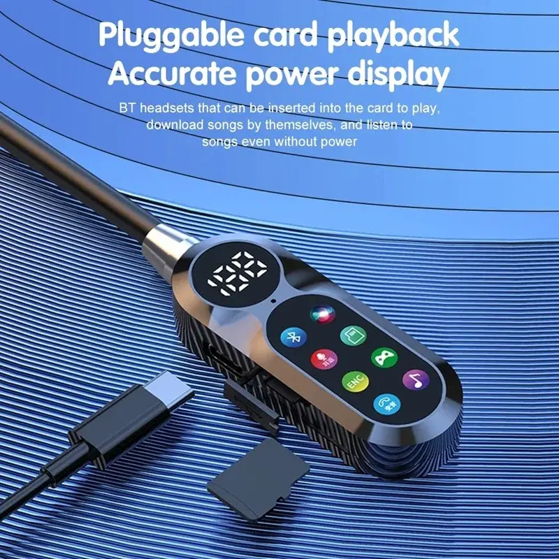 HD Screen Earphones Bluetooth 5.4 Headphones Neckband Headsets TWS Wireless Earbuds HiFi Stereo Voice Assistant Support TF Play