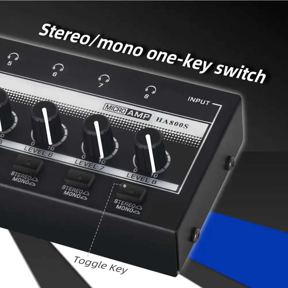 8 Channels Headphone Amplifier Mini Amplifier with Stereo/Mono Switch Professional Ultra-Compact HiFi Stereo Audio Amplifier