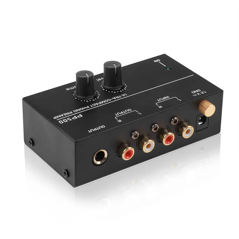 Phono Preamp Pre Amp Preamplifier Audio Amplifier with Level Volume Control RCA Input Output 1/4" TRS Output for Turntable