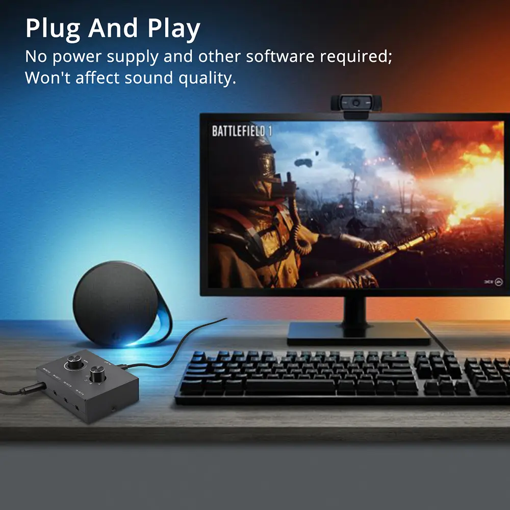 4 Way 3.5mm Jack Audio Switcher Stereo Bi-Directional Audio Switch Splitter Box 4 In 1 Out / 4 In 1 Out with Mute Button