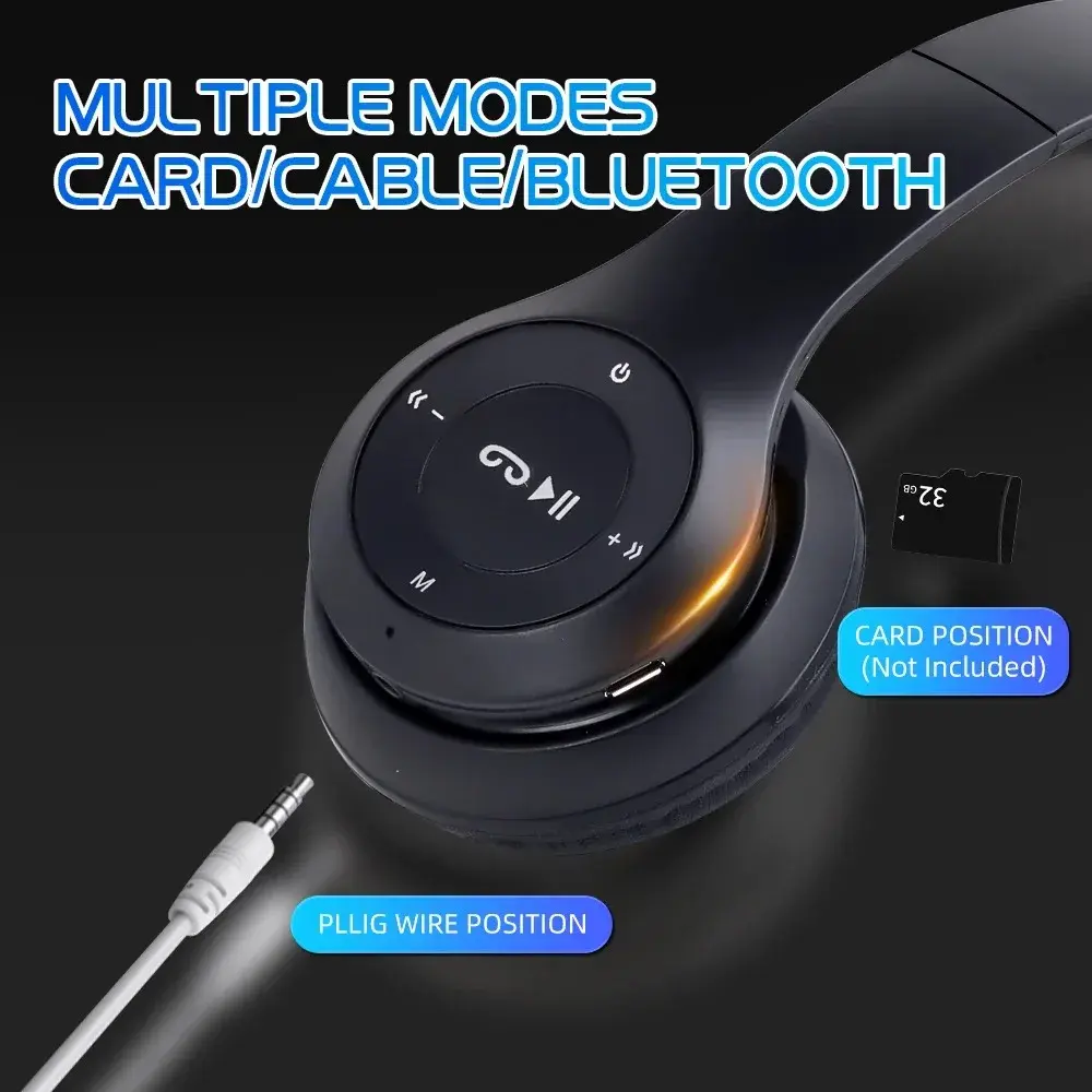 Bluetooth 5.0 Headsets Wireless Headphones 3.5MM Wired Earphones Support TF Card Foldable Noise Reduction For iPhone Xiaomi