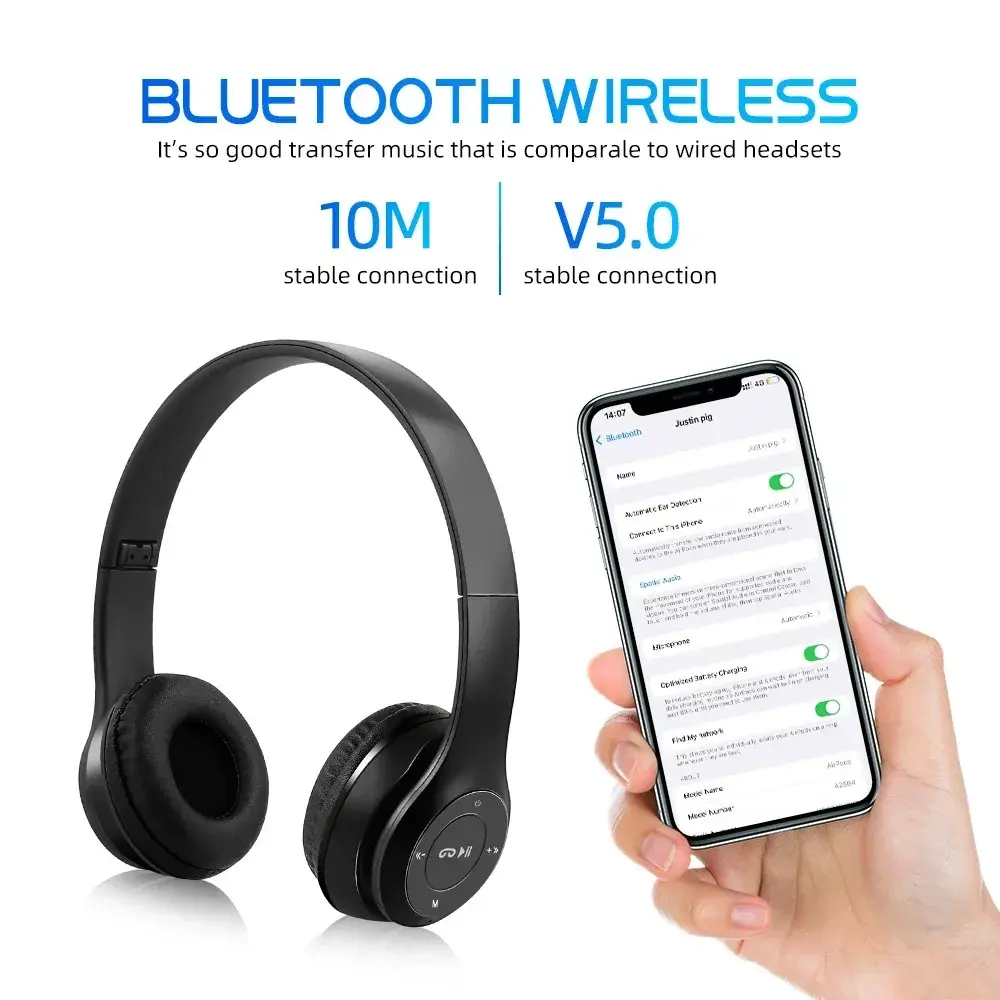 Bluetooth 5.0 Headsets Wireless Headphones 3.5MM Wired Earphones Support TF Card Foldable Noise Reduction For iPhone Xiaomi