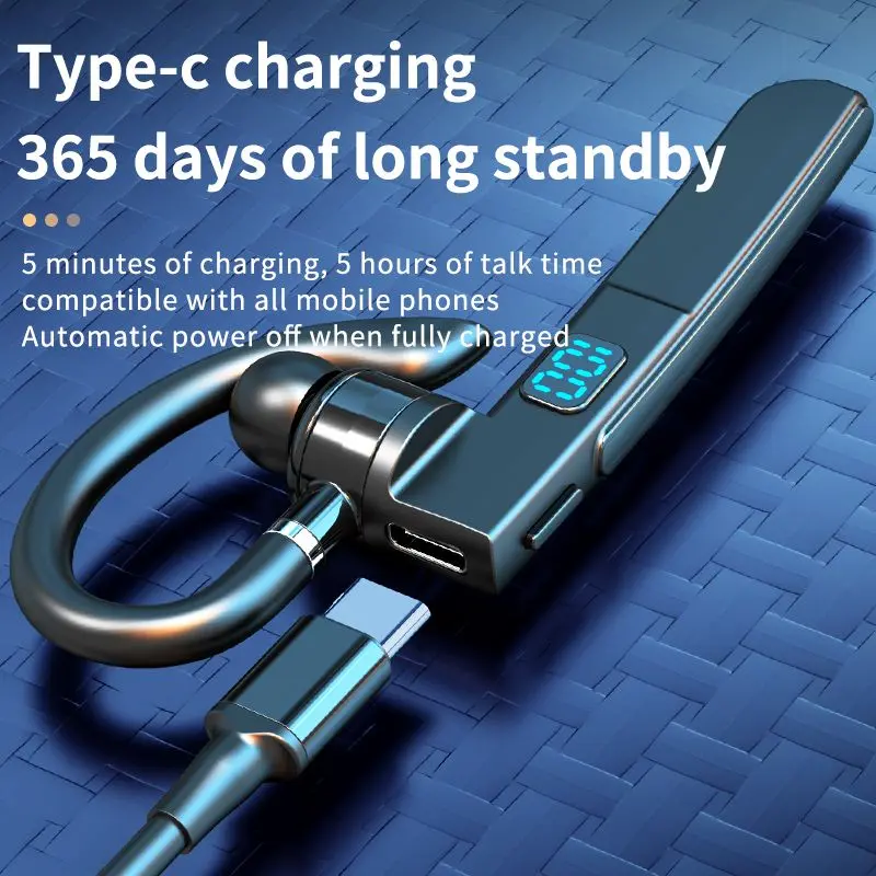 Ear-hook Headphones Bluetooth 5.3 Earphone Business Wireless Headset LED Display HIFI Stereo Noise Reduction Earbud for Xiaomi