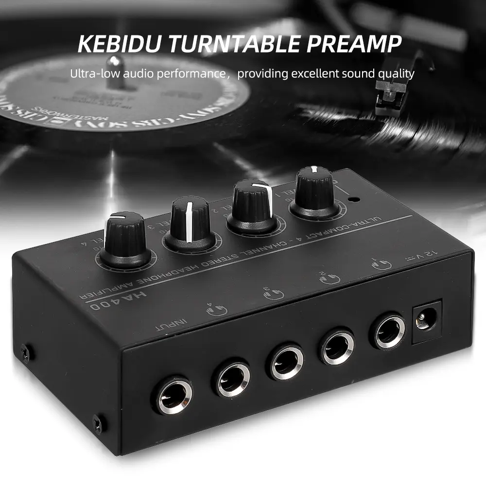 Mini Headphone Amplifier Ultra-Compact Stereo Audio Amplifier AMP 4 Channels Home Amplifier 6.35mm Jack with Power Adapter