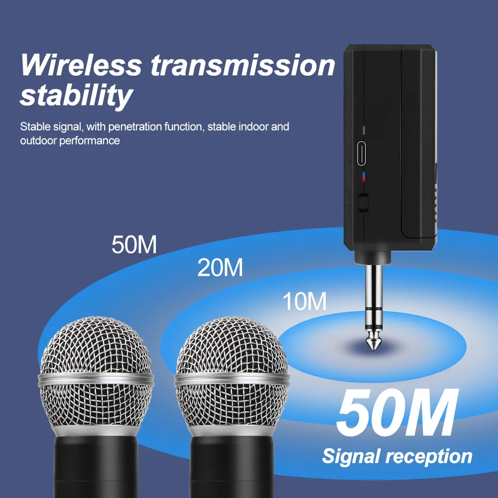 Wireless Microphone UHF Fixed Frequency 2 Channels Handheld Mic Micphone For Party Karaoke Professional Church Show Meeting