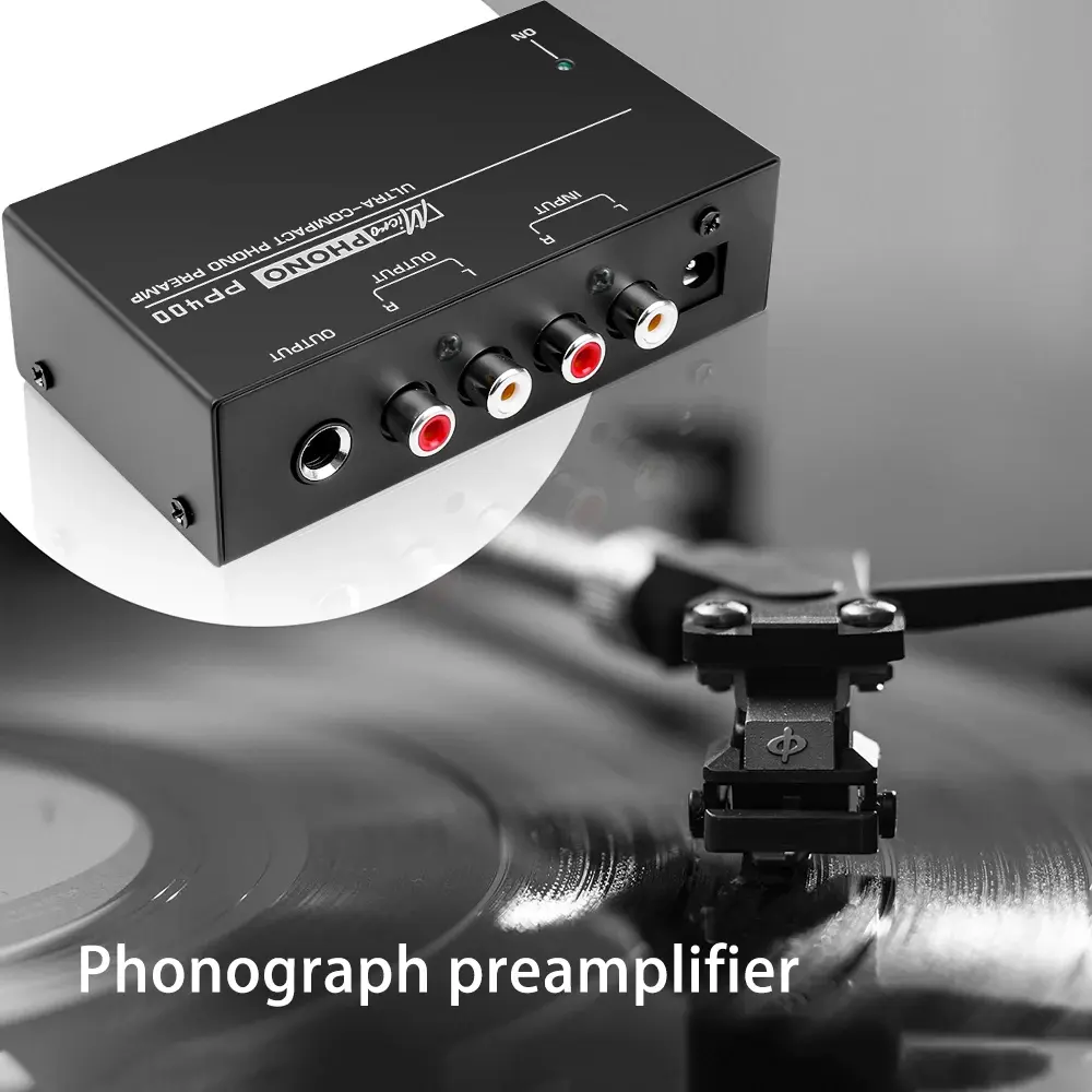 PP400 Ultra-Compact Phono Preamp Preamplifier Home Mini Audio Amplifier with RCA Interface for Turntable Tube Amplifier Speaker