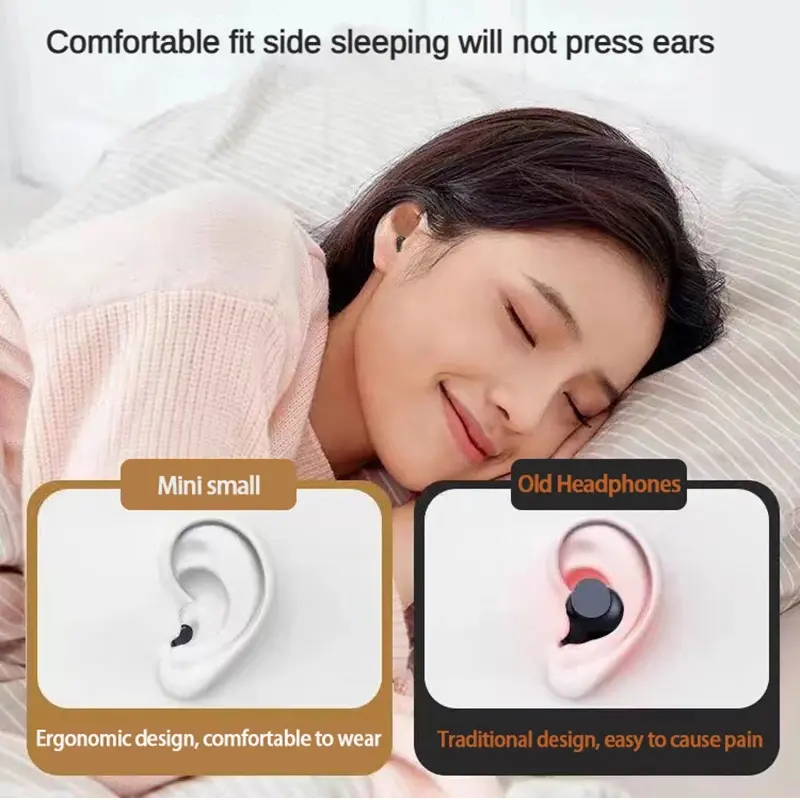 TWS Wireless Invisible Earbuds Bluetooth 5.3 Tiny Mini Sleep Headphones Hidden Noise Reduction Headsets Sports Stereo Earphones