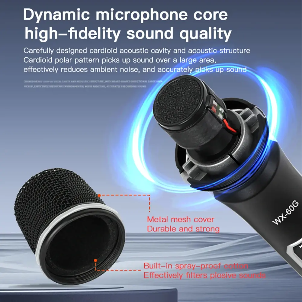 Wireless Microphone Handheld Microphones 2 Channels Karaoke Microphones Mic Support Volume Adjustment for Live KTV Wedding Party