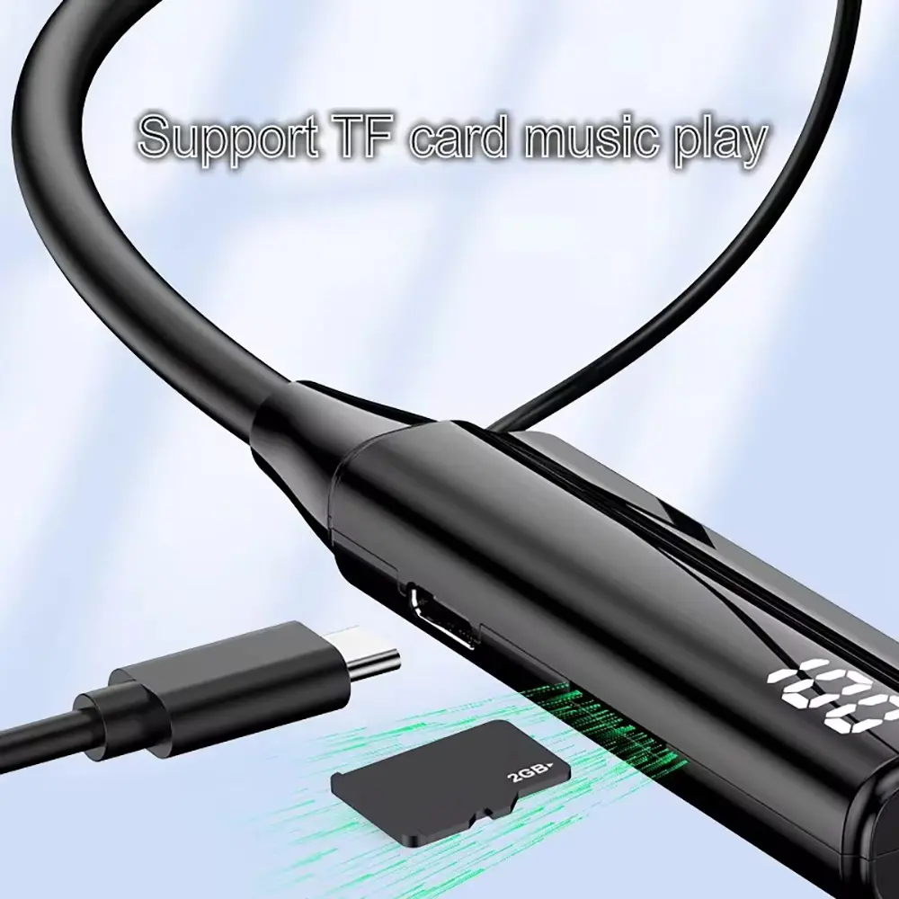 Bluetooth 5.3 Earphones Neckband Headphones Wireless Headsets HiFi Stereo LED Digital Display IPX4 Waterproof Earbuds for Xiaomi