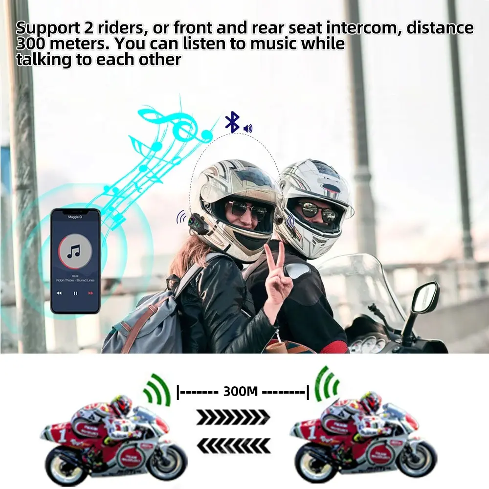 Bluetooth 5.3 Motorcycle Helmet Headset Bluetooth Intercom Headphone Wireless Interphone  Moto Waterproof HandsfreeCall Earphone