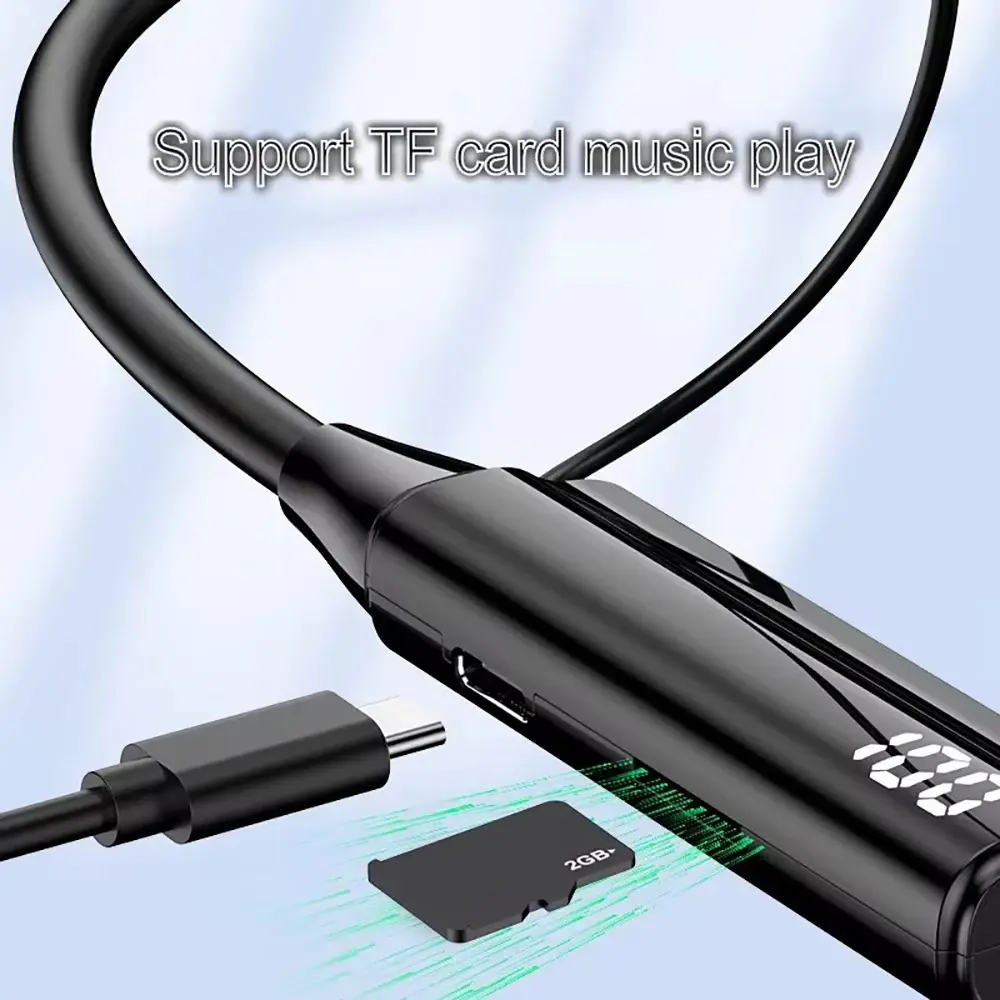 Bluetooth 5.3 Headphones Wireless Neckband Earphones HiFi Stereo Noise Reduction Headsets LED AI Assistant Waterproof Earbuds