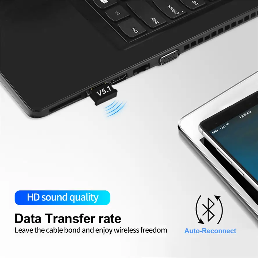 USB Bluetooth 5.1 Adapter Wireless Audio Transmitter Receiver Bluetooth Audio Receiver USB Dongle USB Adapter for PC Computer