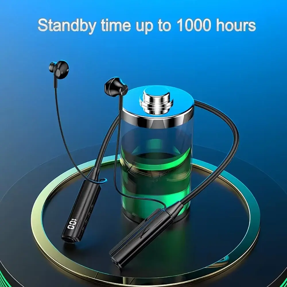 Bluetooth 5.3 Headphones Wireless Neckband Earphones HiFi Stereo Noise Reduction Headsets LED AI Assistant Waterproof Earbuds