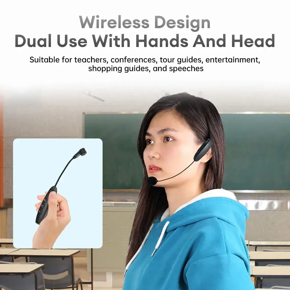 2.4G Wireless Lavalier Microphone Head-Mounted Microphones with Receiver for Amplifier Voice Speaker Teaching Tour Guide