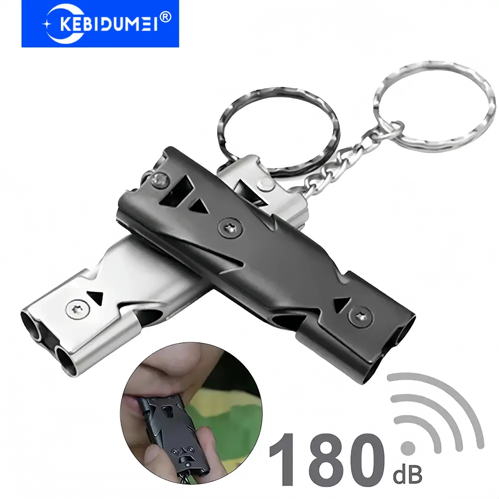 180Db Double Pipe Whistle Pendant Keychain High Decibel Portable Outdoor Survival Emergency Camping Tool Multifunction Whistle