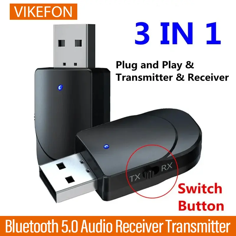 Bluetooth 5.0 Audio Receiver Transmitter 2 In 1 3.5mm Jack RCA AUX USB Stereo Wireless Adapter For Car Speaker TV PC Headphones
