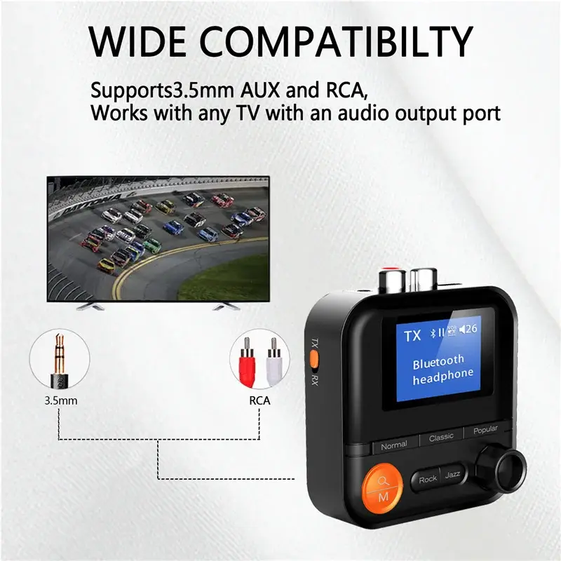 VIKEFON Wireless Bluetooth Transmitter Receiver 5 EQ Modes Audio Adapter 3.5MM AUX RCA TF With HD Display For PC TV Car Speakers