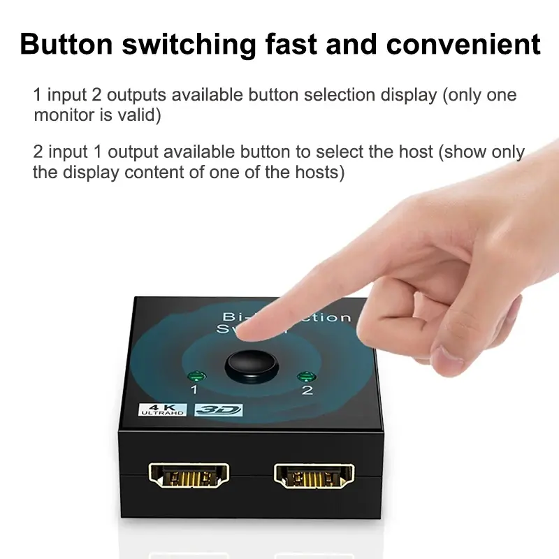 VIKEFON HDMI-Compatible Switch Bi-Direction 2.0 Splitter 1x2/2x1 Adapter 2 in 1 out Converter for PS4 Pro/4/3 TV Box 4K Switcher