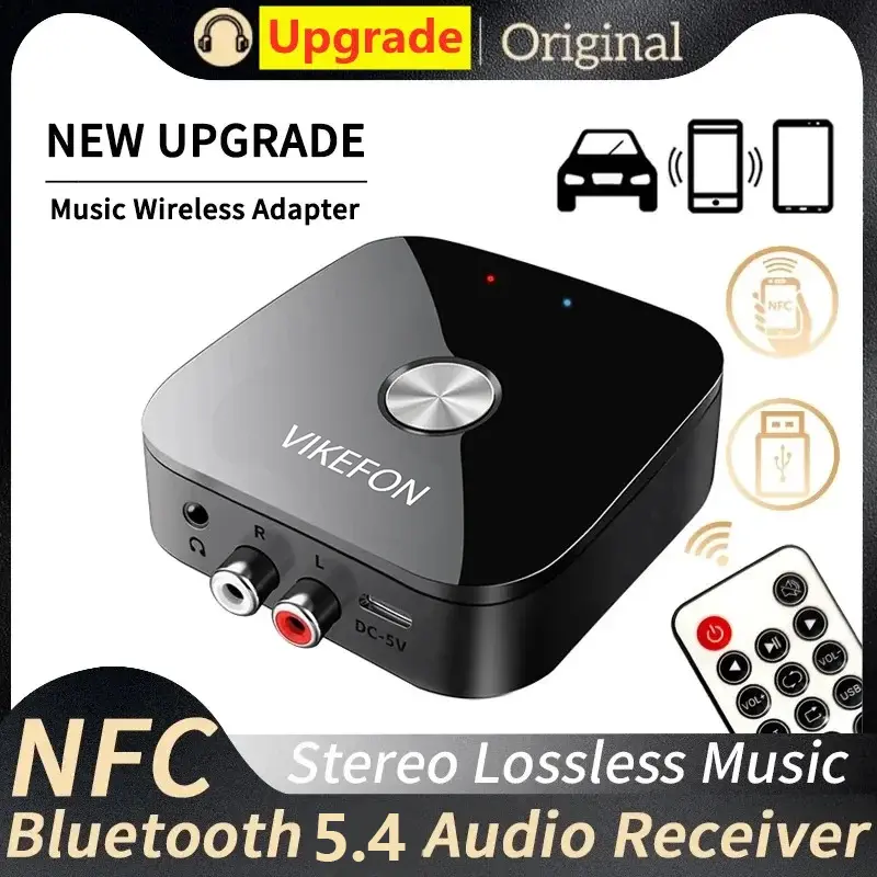 VIKEFON NFC Bluetooth 5.4 Audio Receiver 3.5mm AUX R/L RCA Stereo Lossless Music Wireless Adapter USB U-Disk Play Remote Control