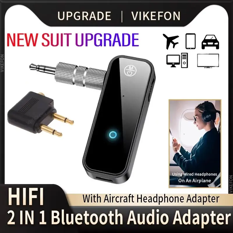 VIKEFON Bluetooth 5.0 Receiver Transmitter Call 3.5mm AUX Jack USB Dongle Stereo Music Wireless Audio Adapter For TV PC Car Kit