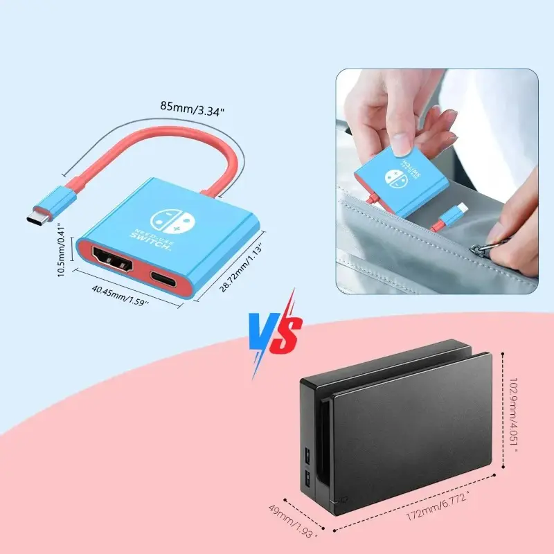 Portable Nintendo Switch Docking Station TYPE-C Hub with HDMI-Compatible Perfect for Travel and Gaming