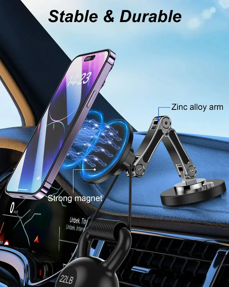 Car Magnetic Phone Holder Stand Dashborad Alloy Foldable Magnet Car Mount Smartphone Mobile Bracket For iPhone 15 Samsung Xiaomi